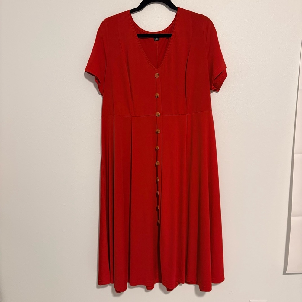 SHEIN Vibrant Red Midi Dress with Buttons